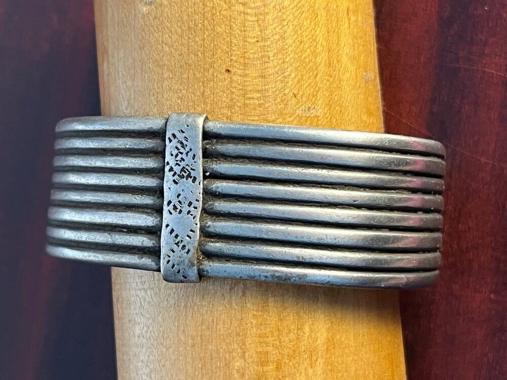 VTG Sterling Silver Ribbed Cuffed Bracelet Brutalist Tribal Southwestern 96gm